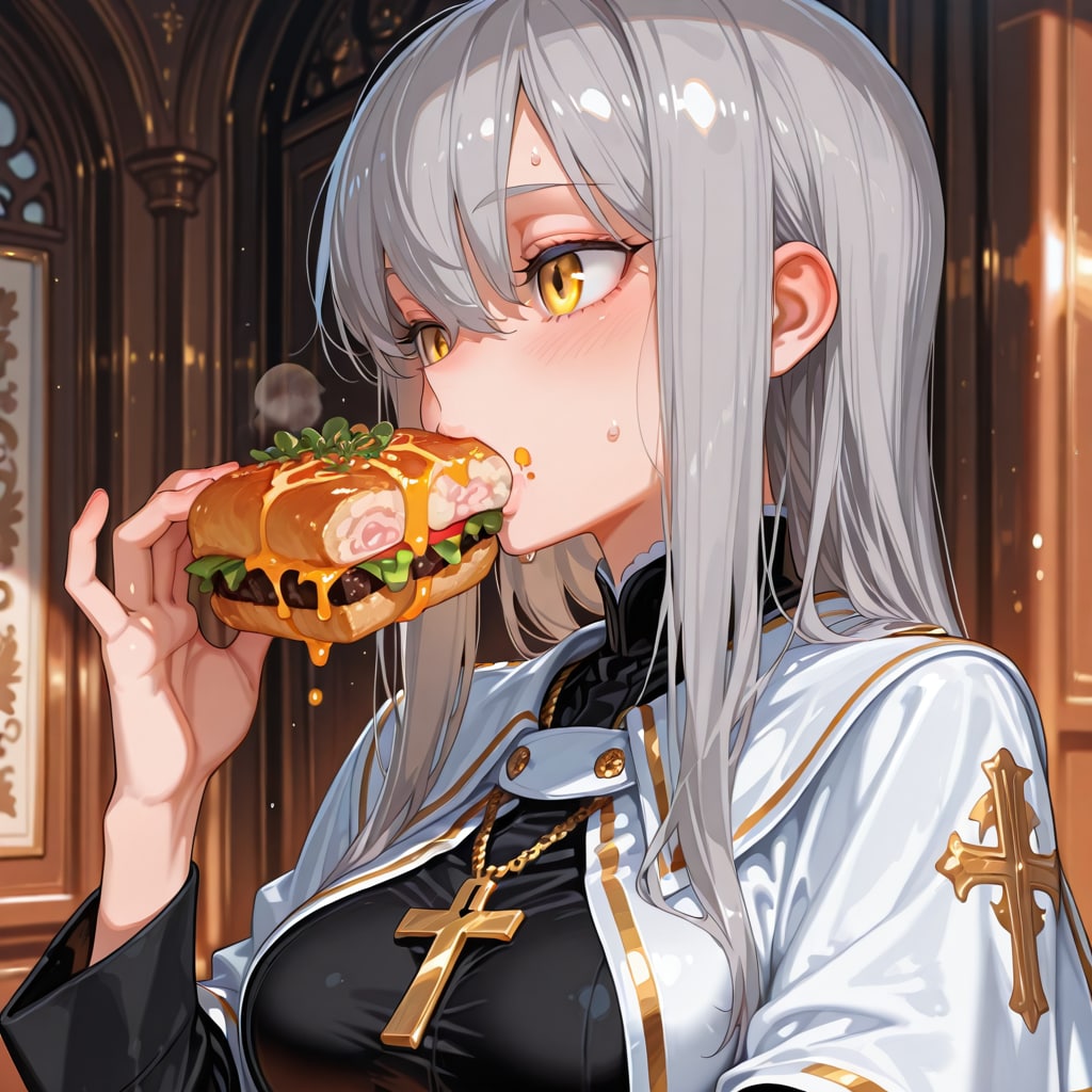 ホットサンドを食べるジルリィちゃん