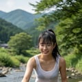 川で水浴びをする女の子 3枚目