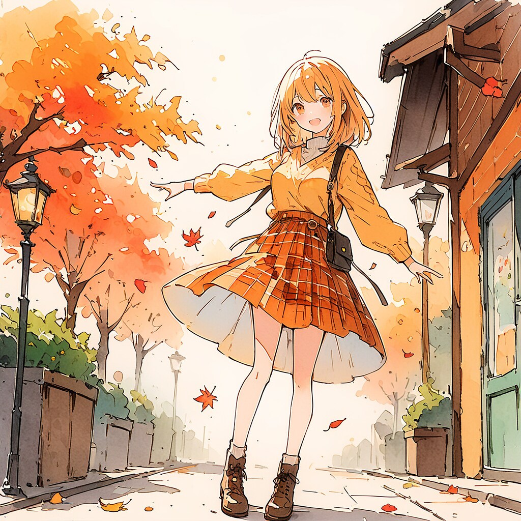 水彩画の秋ファッション | の人気AIイラスト・グラビア