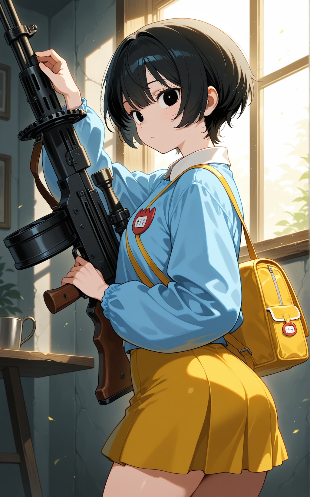 園児服と機関銃