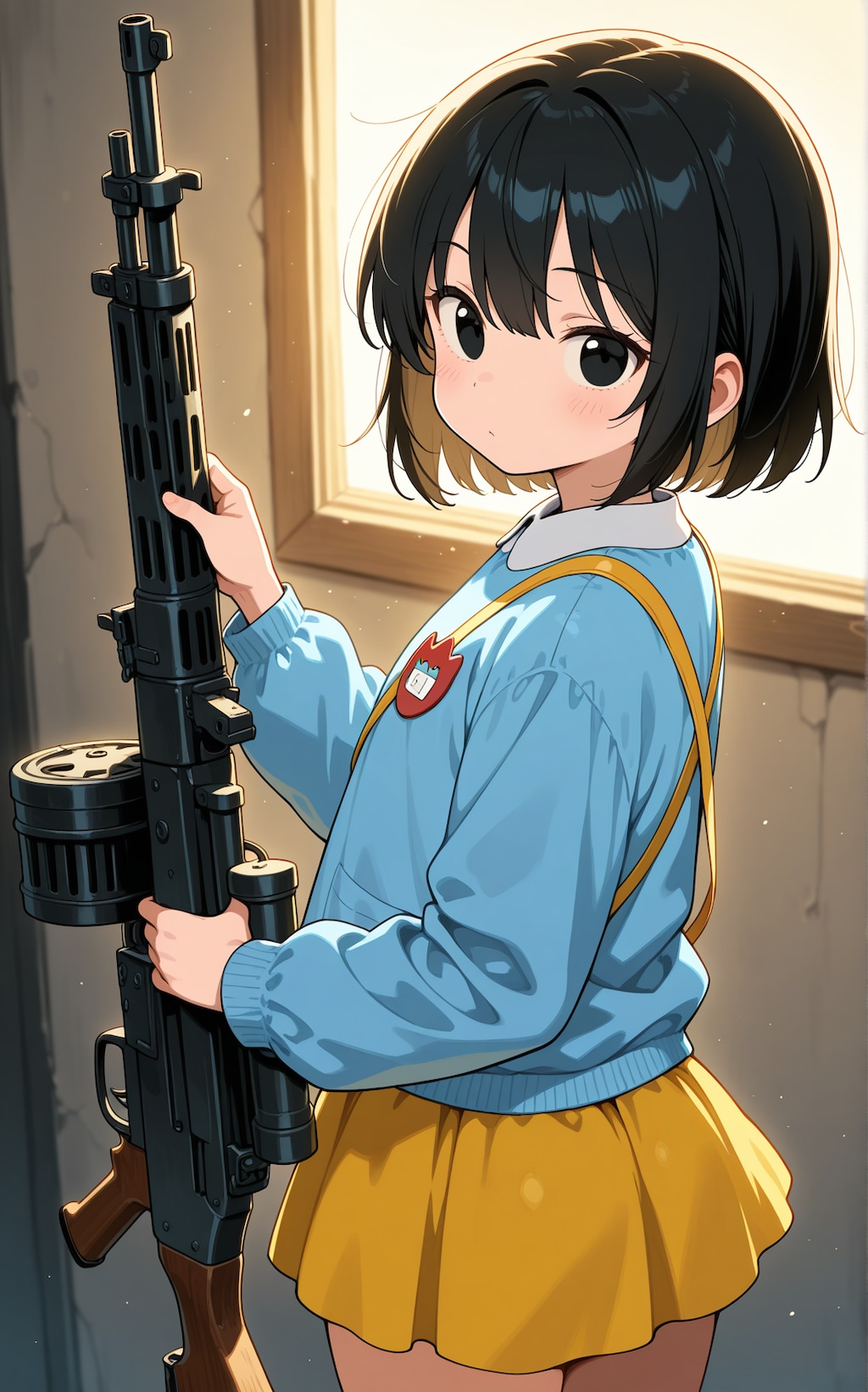 園児服と機関銃