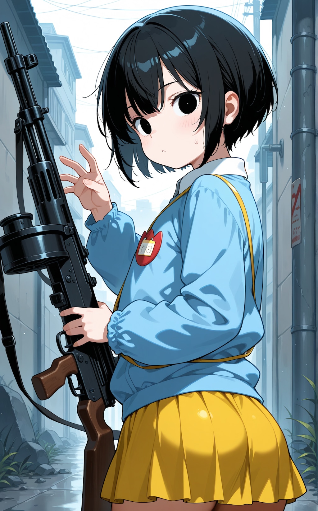 園児服と機関銃