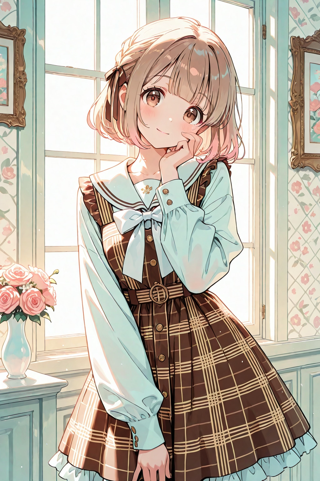 チェック柄ドレスの女の子 | の人気AIイラスト・グラビア