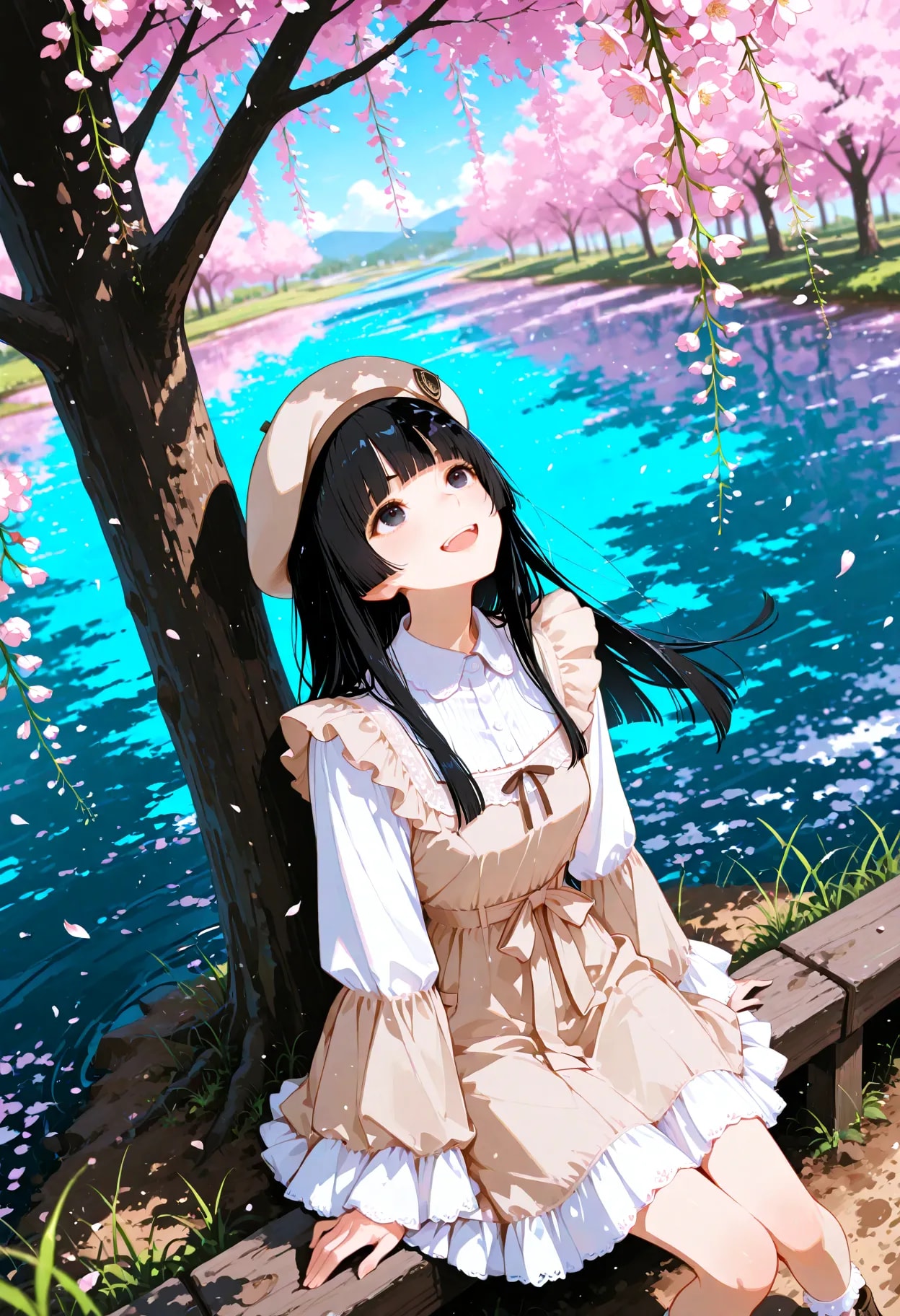 池のほとりの枝垂れ桜 | の人気AIイラスト・グラビア