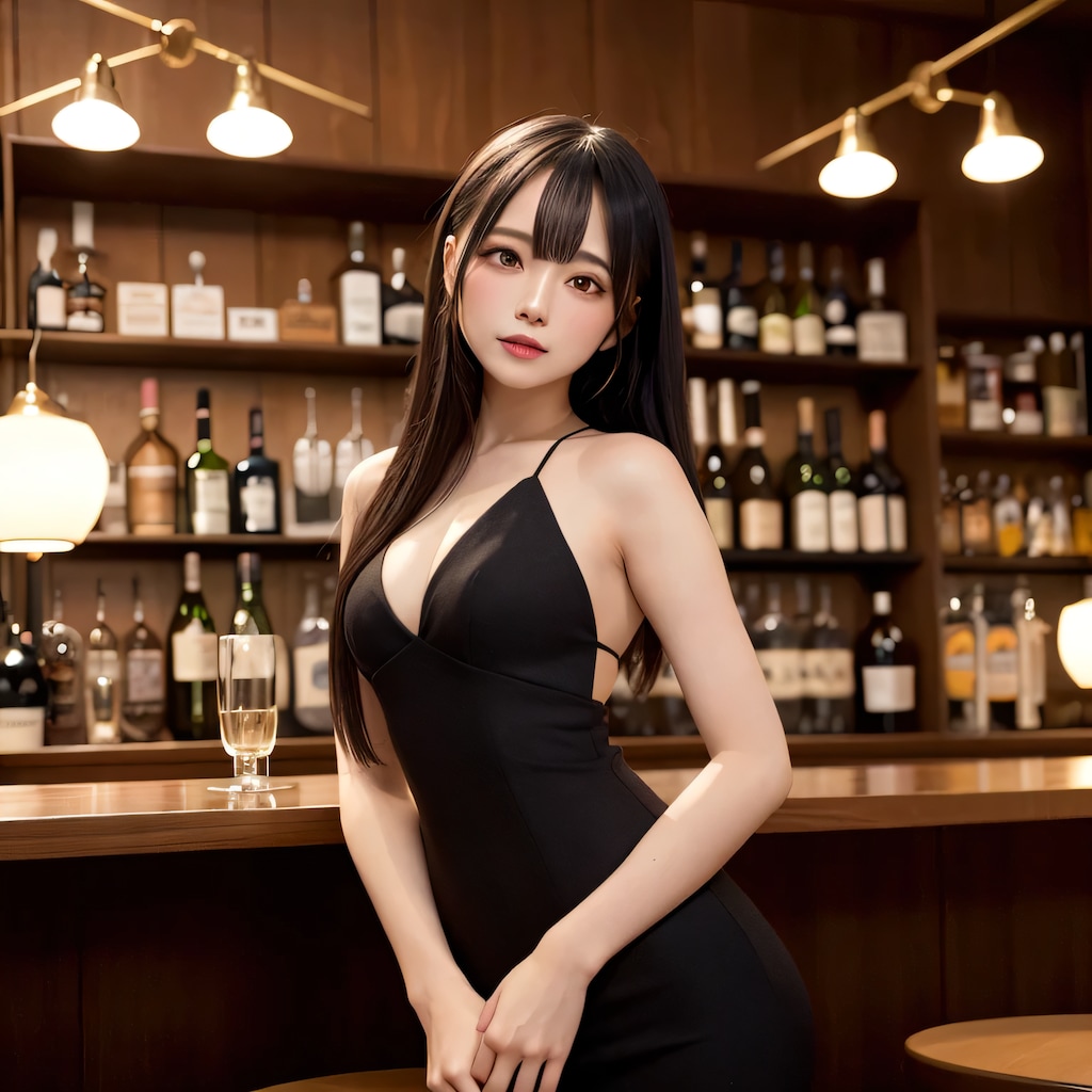 黒髪ロングで酒場の美女５５