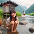 小川にしゃがむ女の子 9枚目