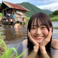 小川にしゃがむ女の子 10枚目