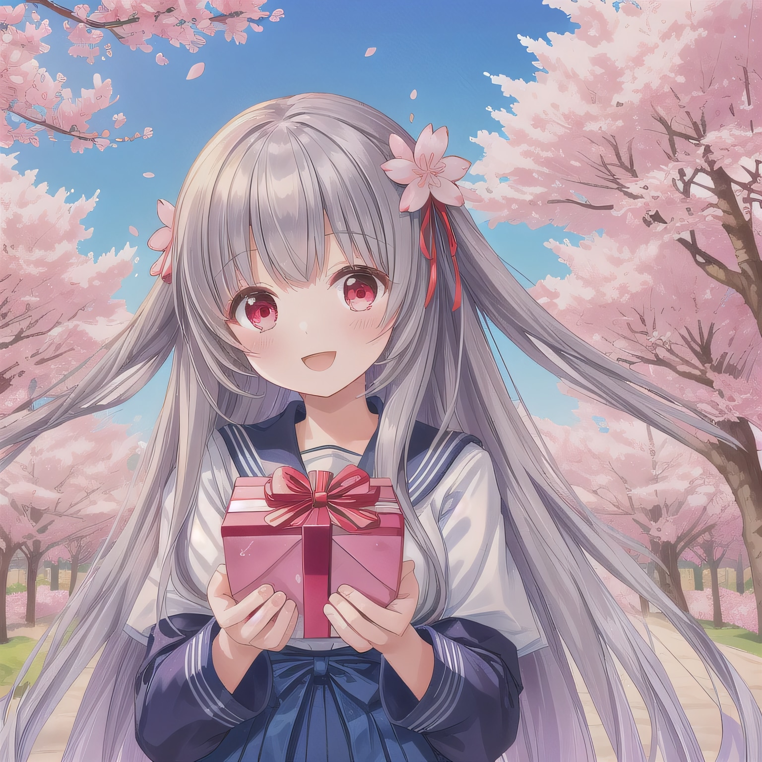 灰髪ロングでセーラー服の少女５ | の人気AIイラスト・グラビア