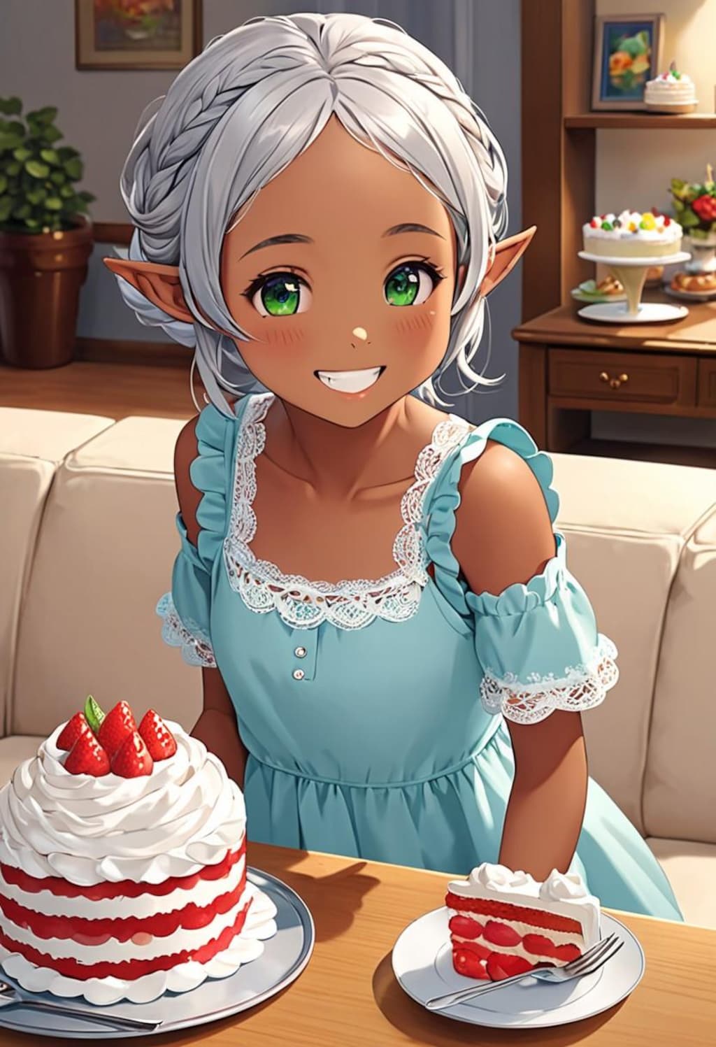 ケーキ大好きダークエルフちゃん