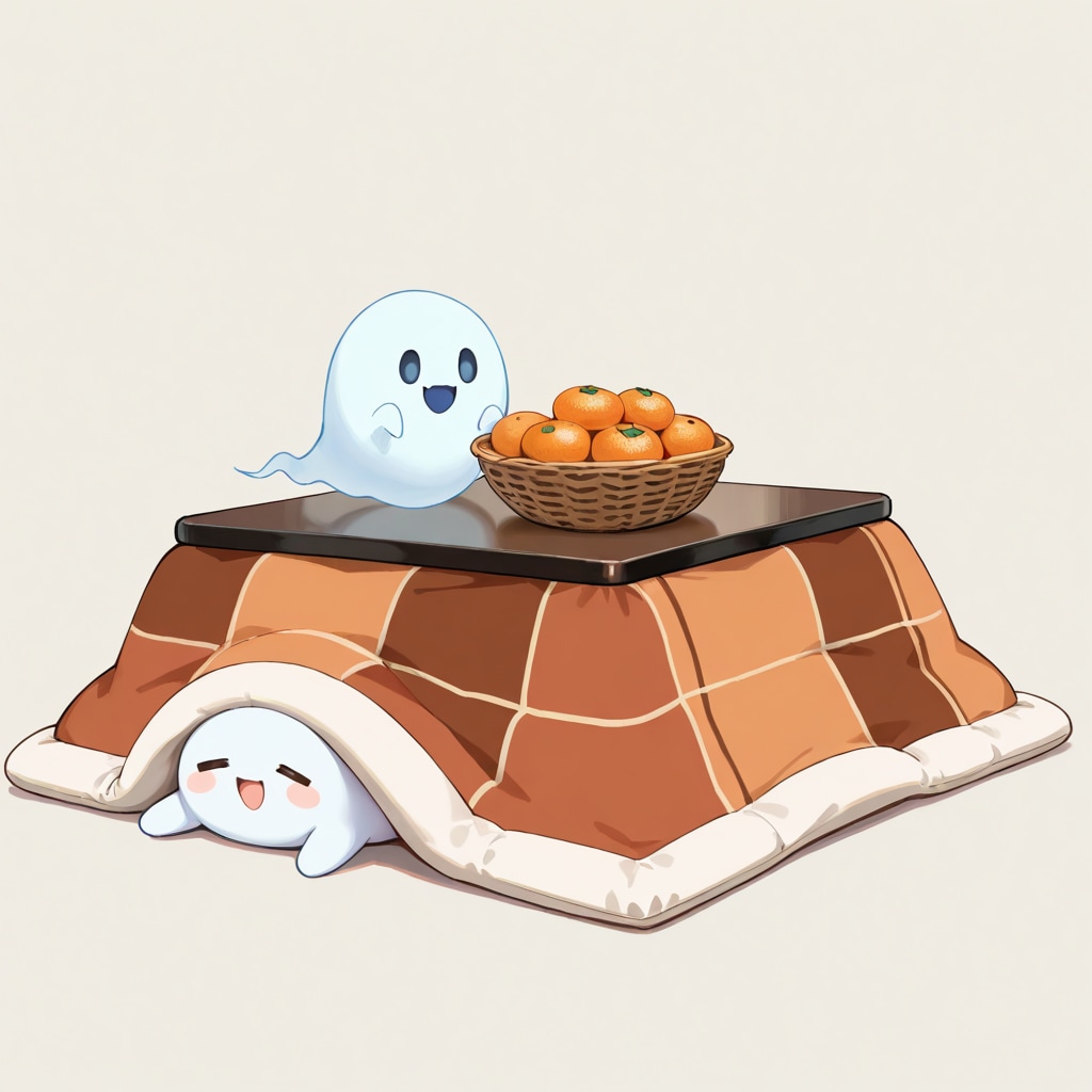 炬燵で寛ぐお化けさん