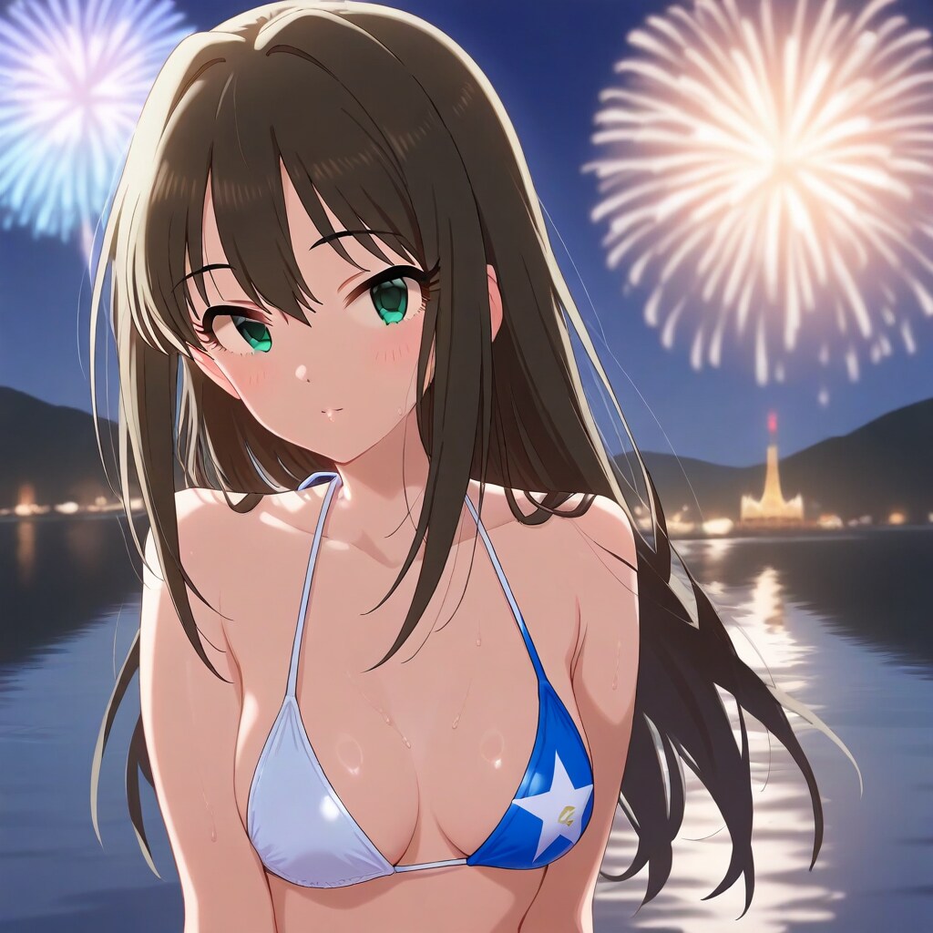 ビキニのしぶりんと花火