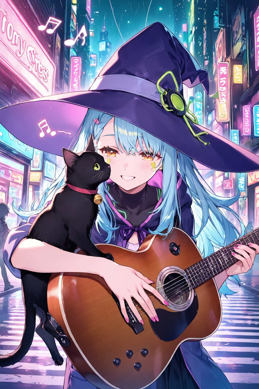 ギターに魔女と黒猫