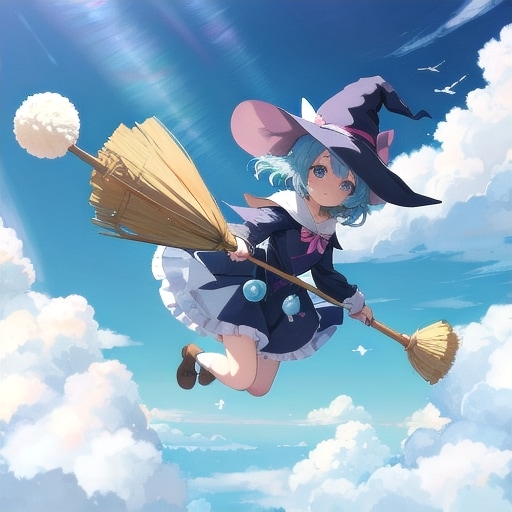 バックもできる空飛ぶ箒を開発中 | の人気AIイラスト・グラビア