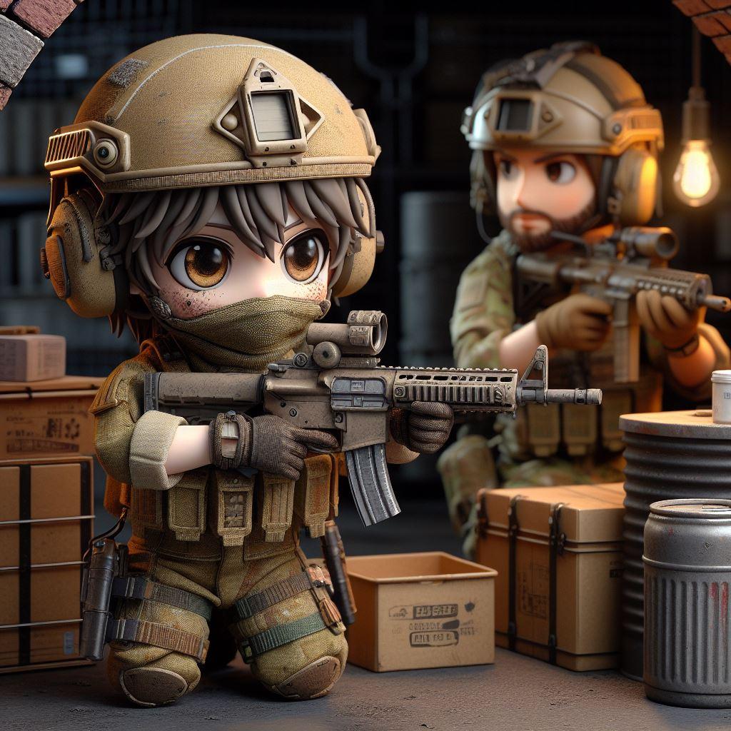 防空壕の中でサバイバルゲームしている人