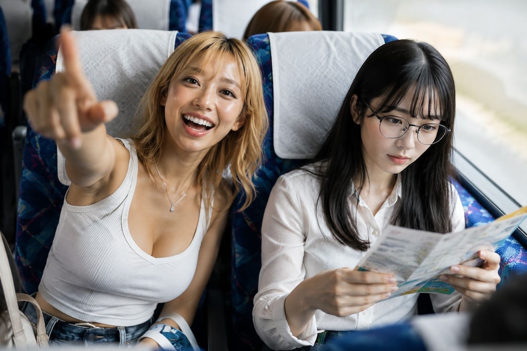 金髪ギャルと黒髪メガネ_社員旅行
