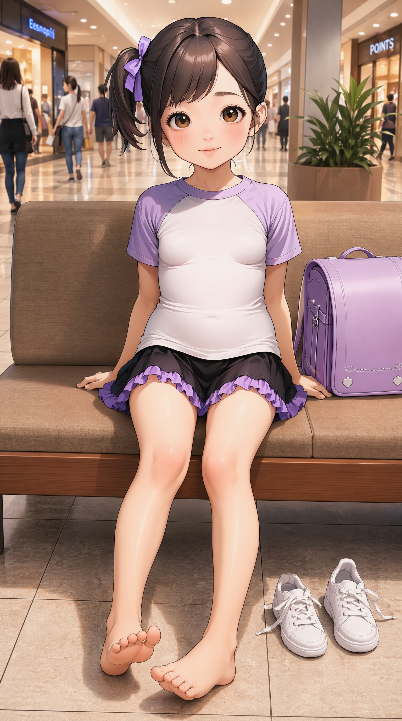 ショッピングモールで寛ぐ子