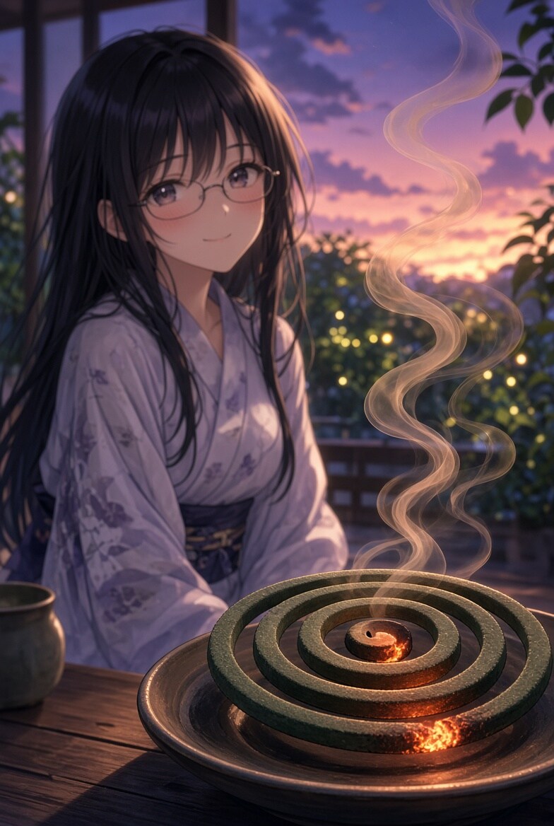 蚊取り線香と黒髪メガネ | の人気AIイラスト・グラビア