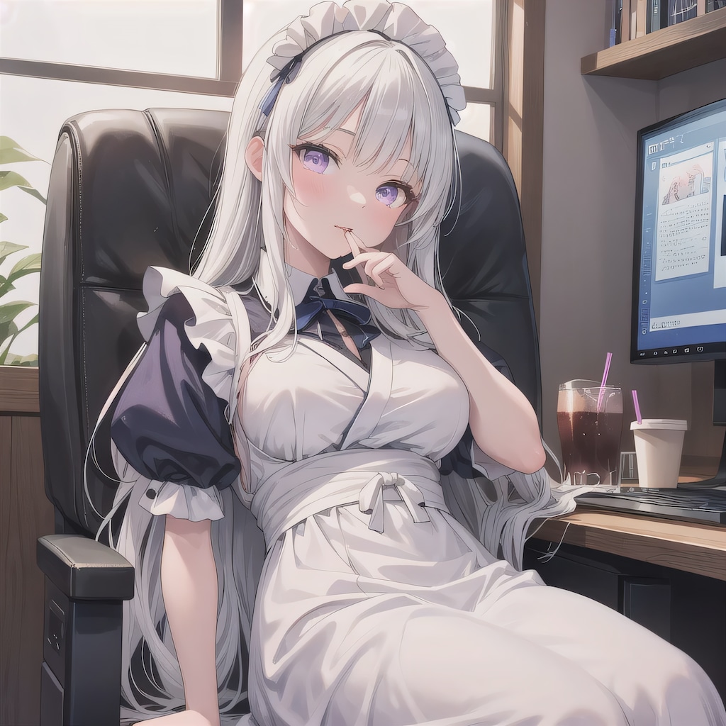 白髪ロングで漫画喫茶の少女５