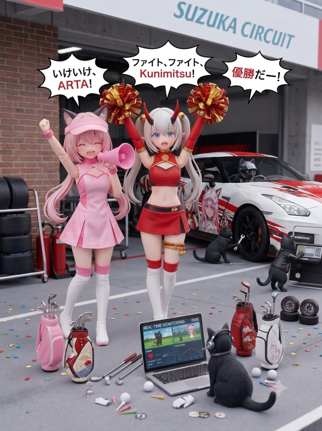 異世界制服少女達　 レースクィーン達と黒猫🐈‍⬛　アクリルドールフィギュア