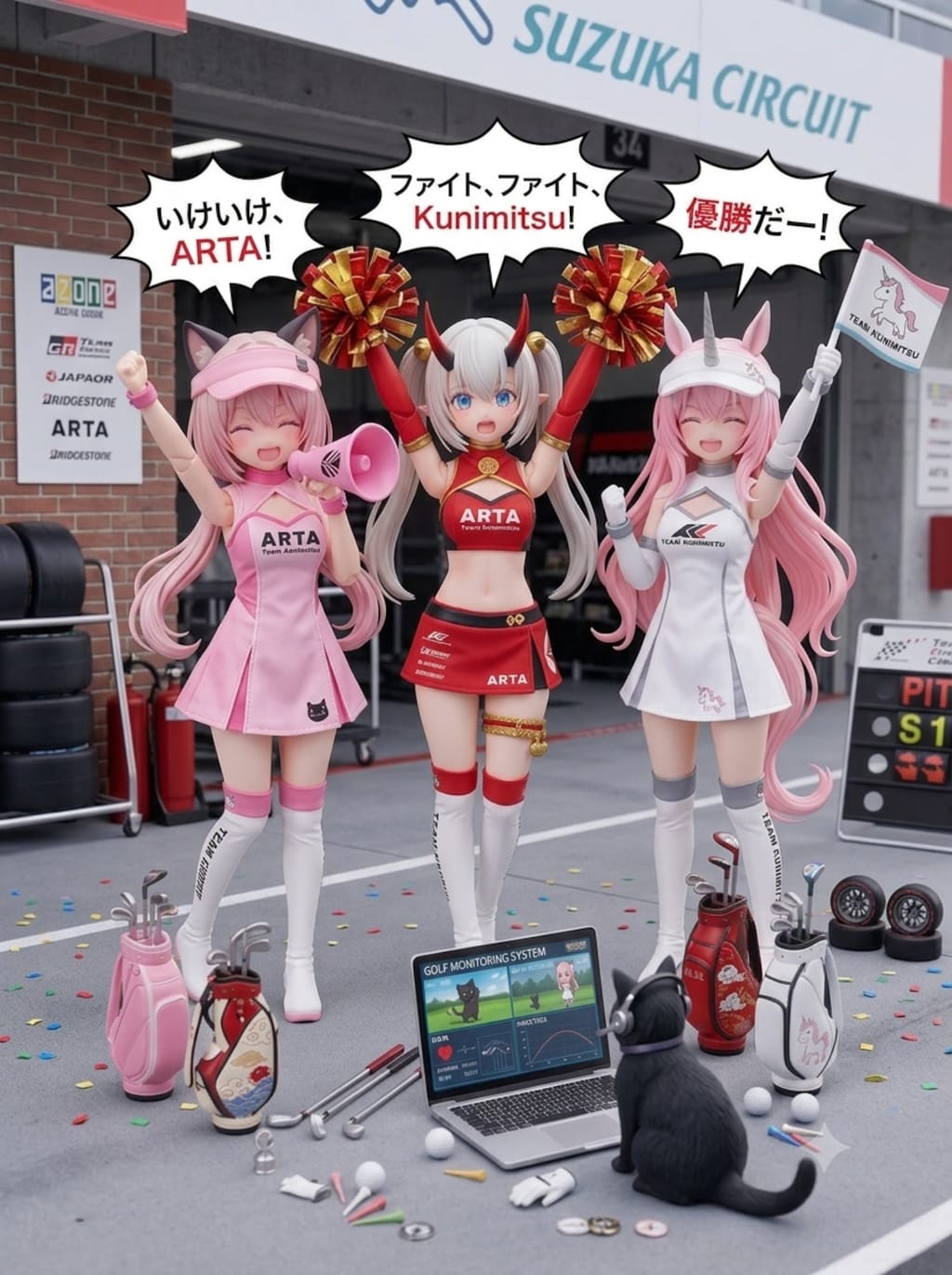 異世界制服少女達　 レースクィーン達と黒猫🐈‍⬛　アクリルドールフィギュア