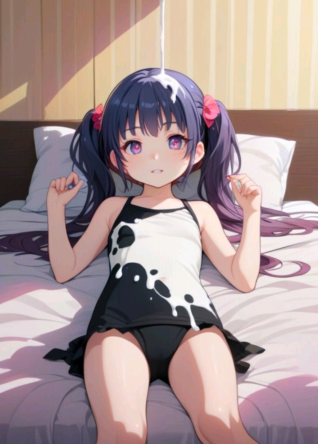 黒髪ツインテールのロリ with ヨーグルト