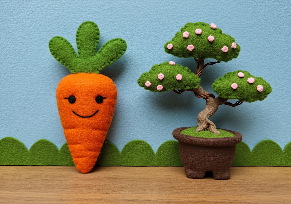フェルトの人参と盆栽