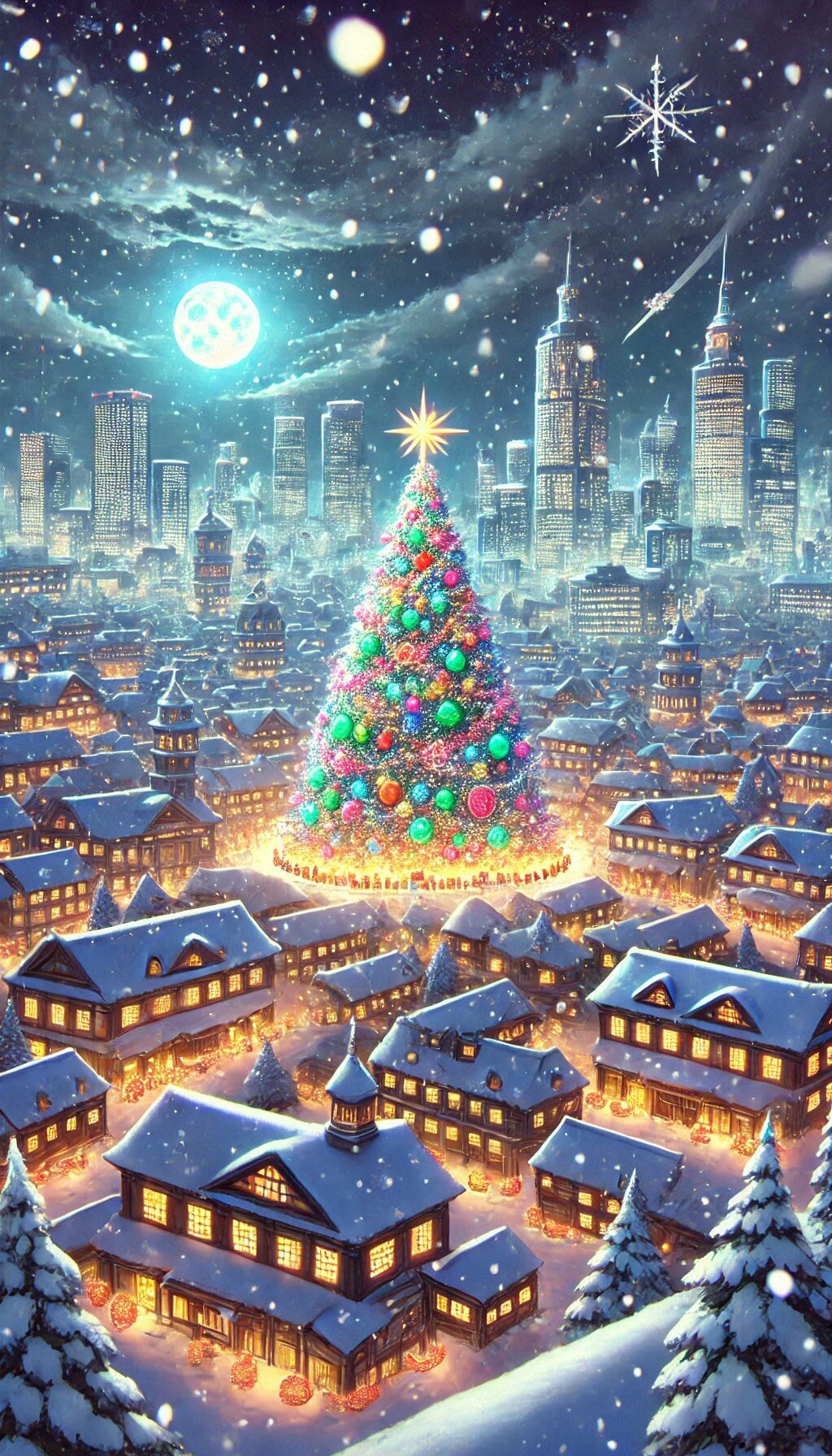 巨大なクリスマスツリーのある街