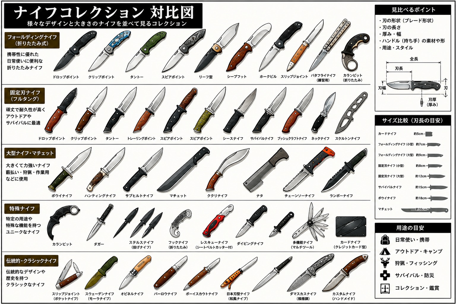 様々なナイフとその種類はコレクション、