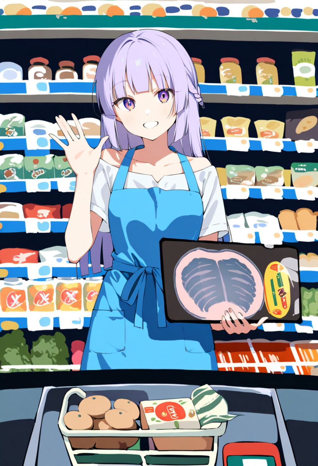 お客さん！お客さん！これオススメだよー！これもー…あっそういえばこのタブレットに触ってもらえる？…じゃーん、お客さんのX線写真もおまけしますね！