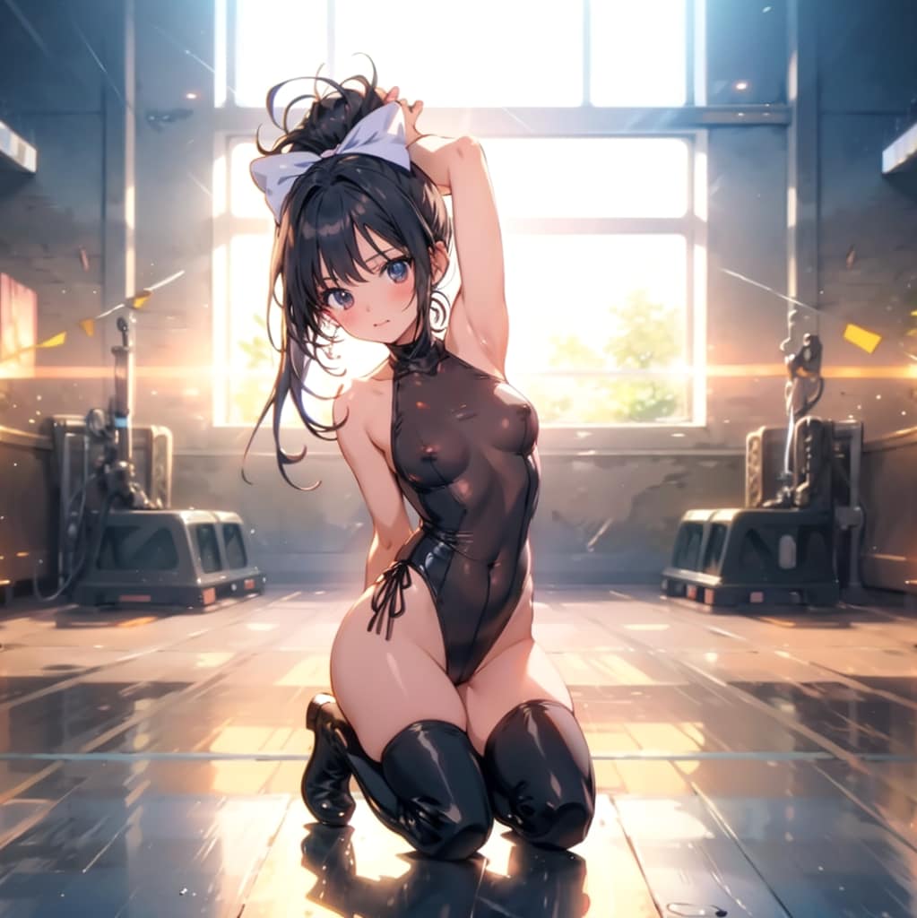 黒レオタードダンサー腋見せポーズ