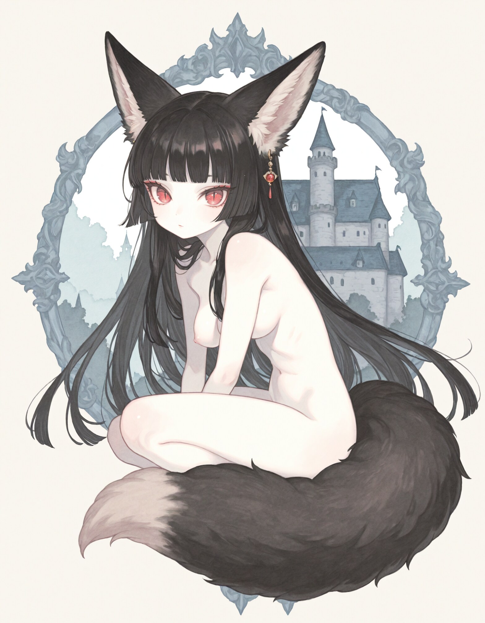 黒髪のキツネミミ少女
