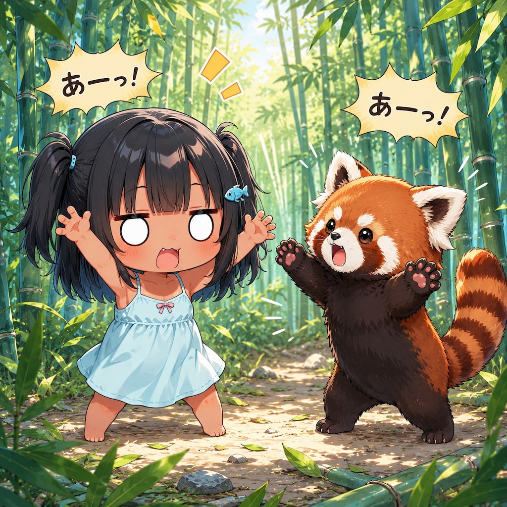 レッサーパンダと威嚇しあうこなつちゃん