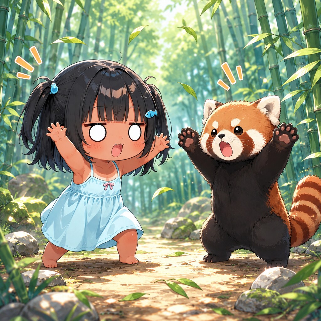 レッサーパンダと威嚇しあうこなつちゃん
