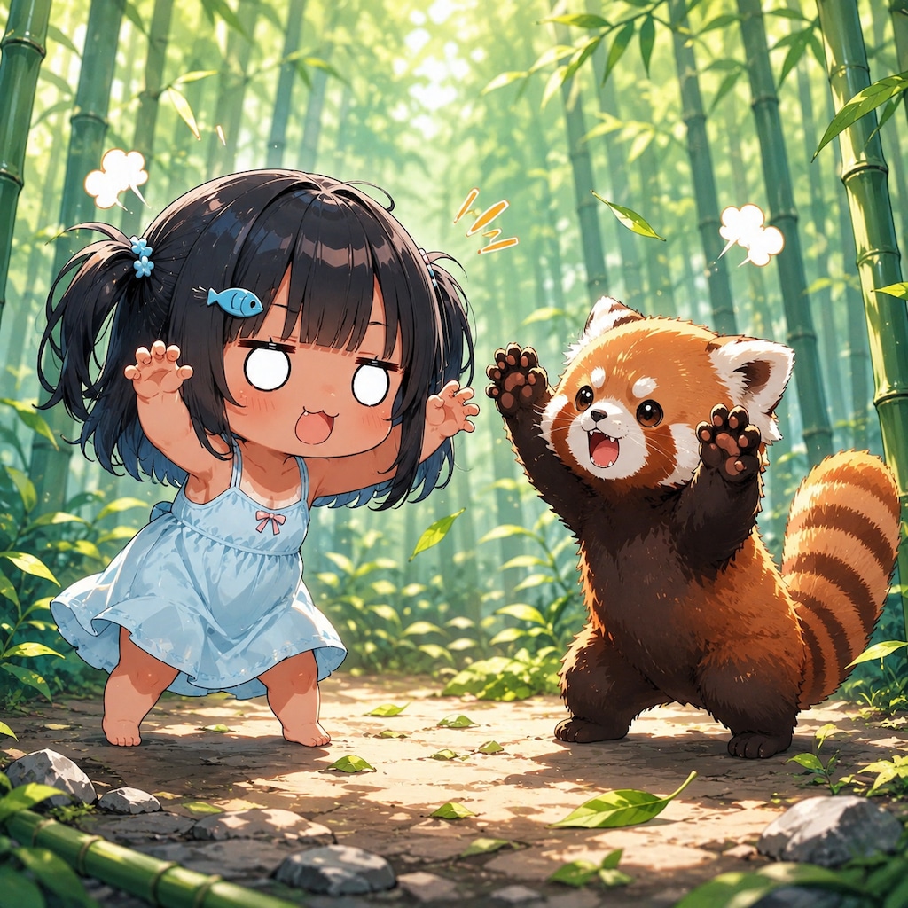 レッサーパンダと威嚇しあうこなつちゃん