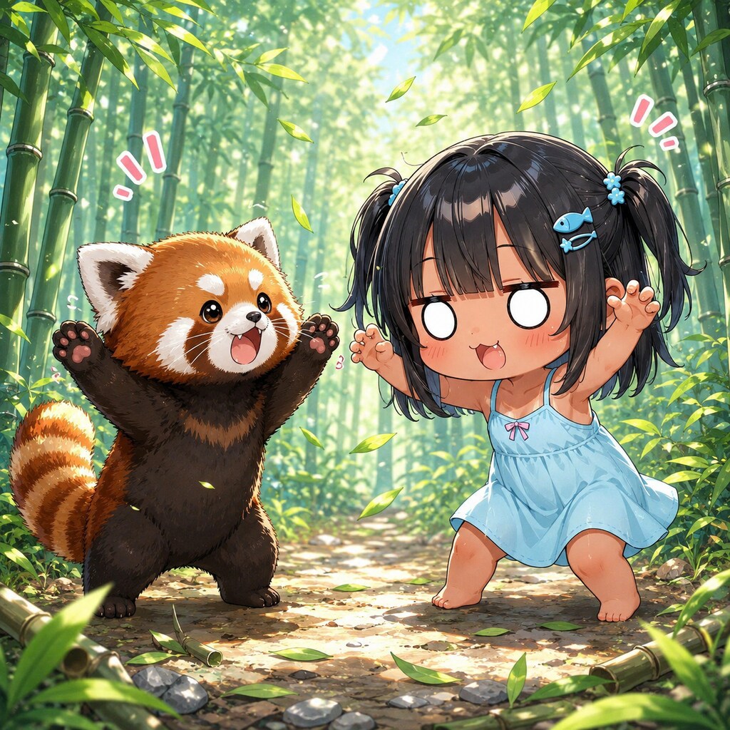レッサーパンダと威嚇しあうこなつちゃん