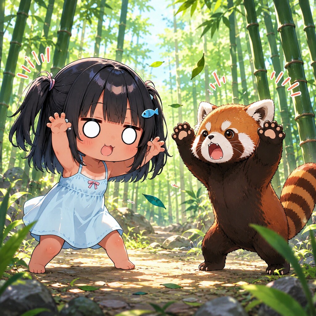 レッサーパンダと威嚇しあうこなつちゃん