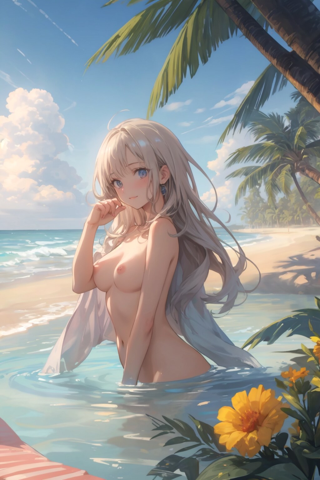 浜辺で水浴びする少女3