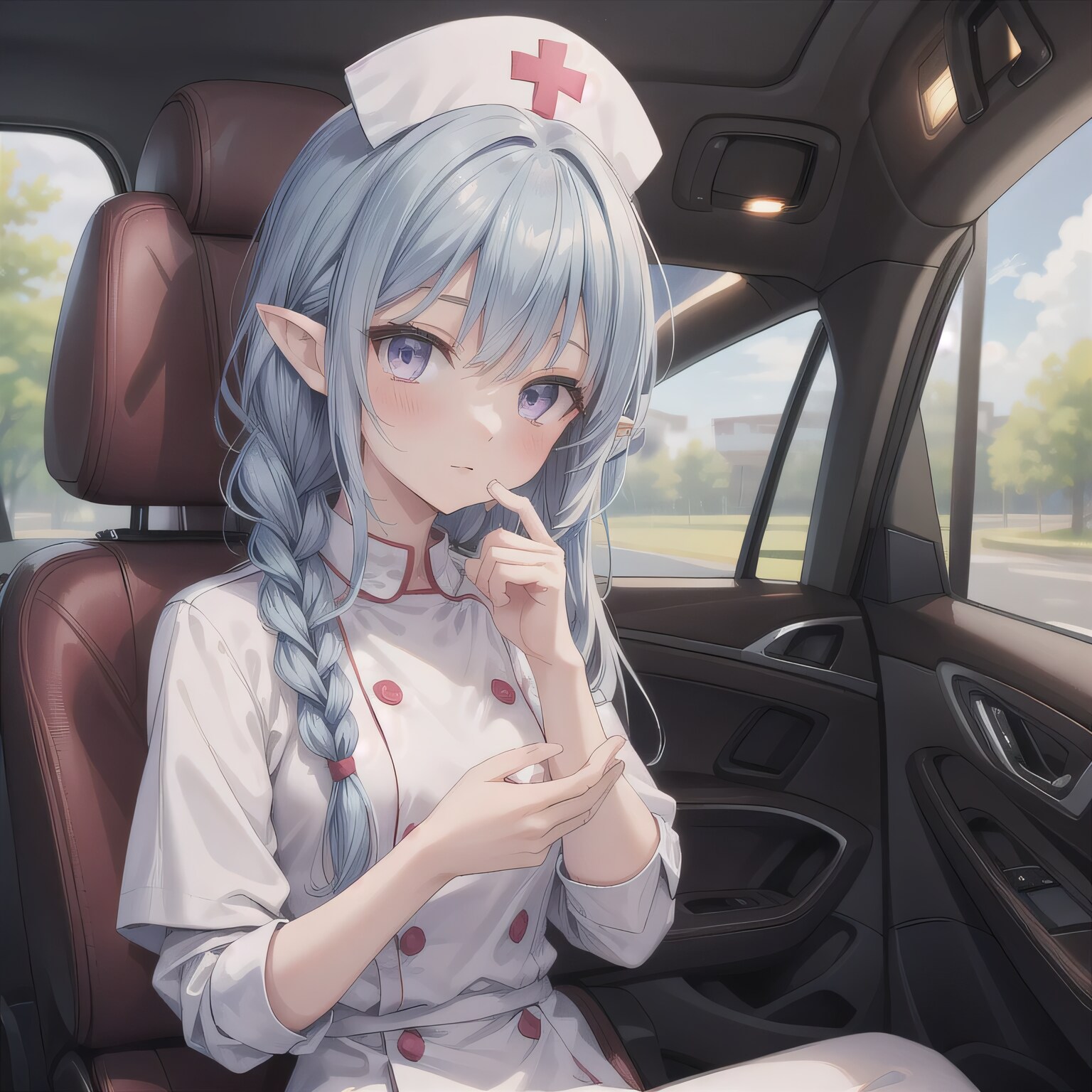 青髪ロングで車内の少女 | の人気AIイラスト・グラビア