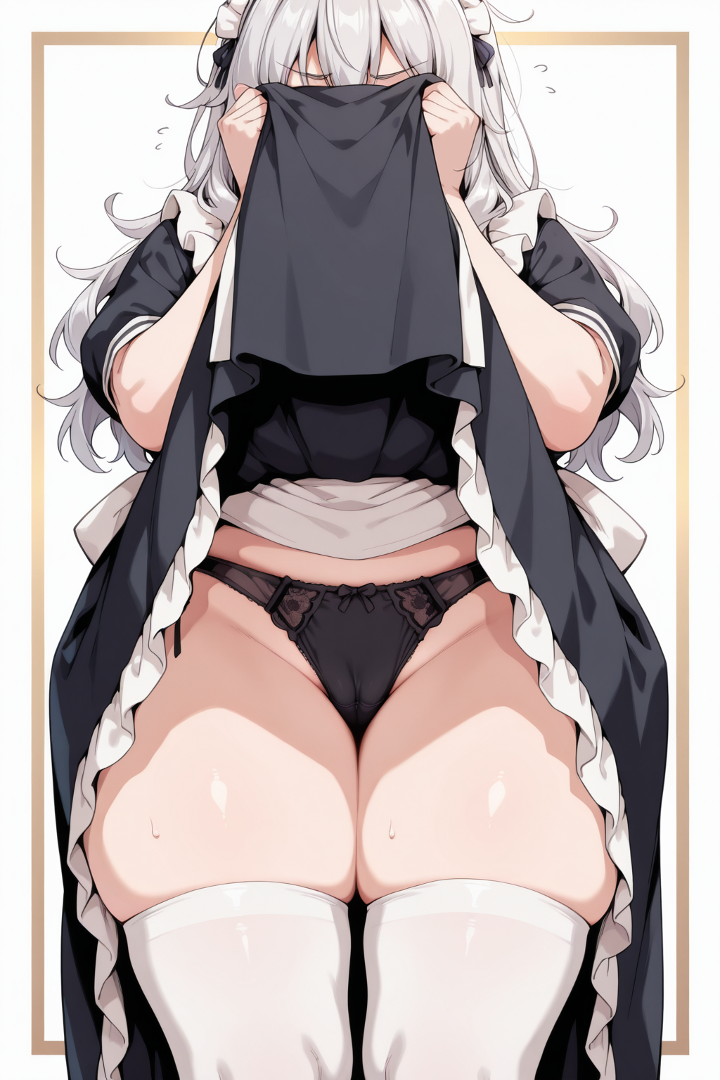 同意の上でスカートをめくってくれたけど恥ずかしくて顔を隠してるメイド服の女の子