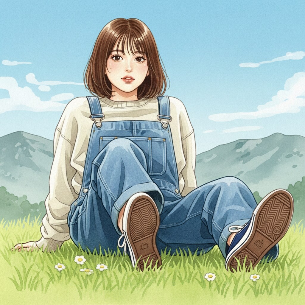 野原でのんびり