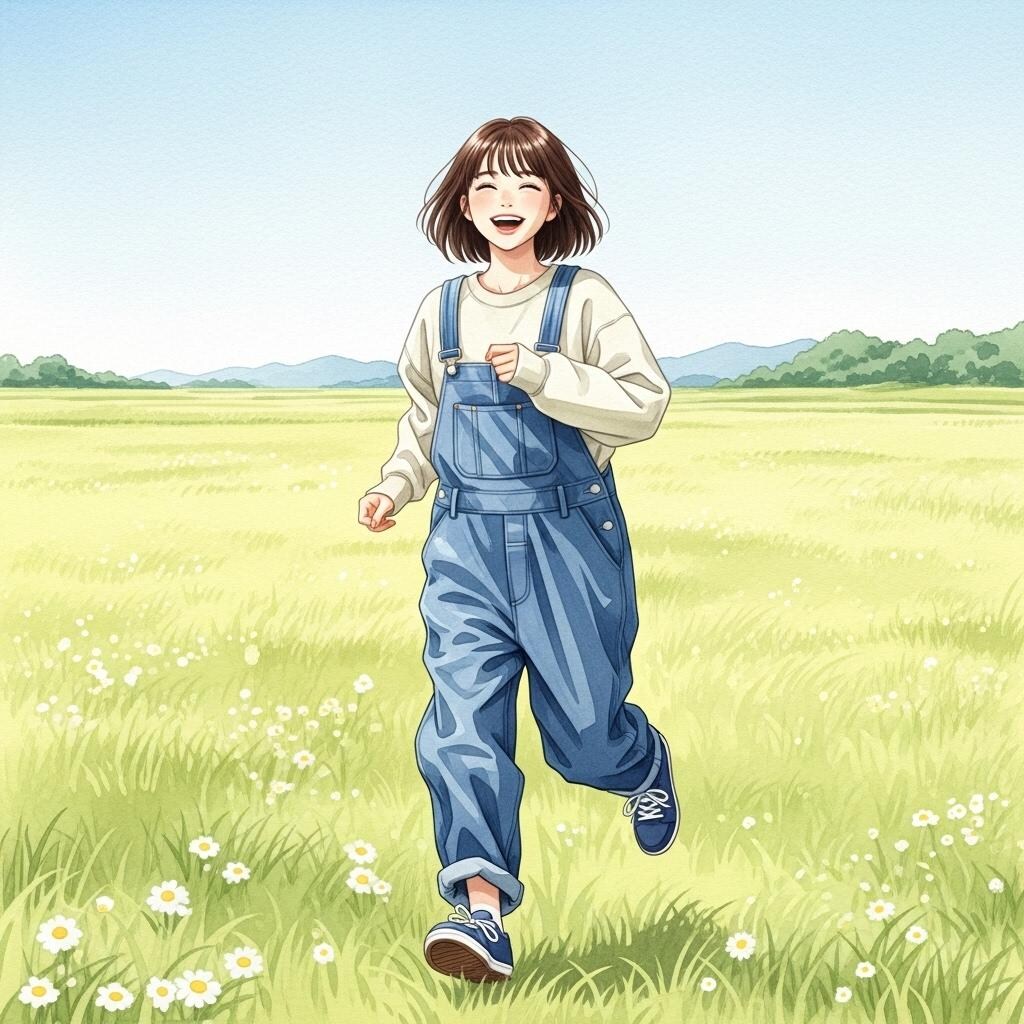 野原でのんびり