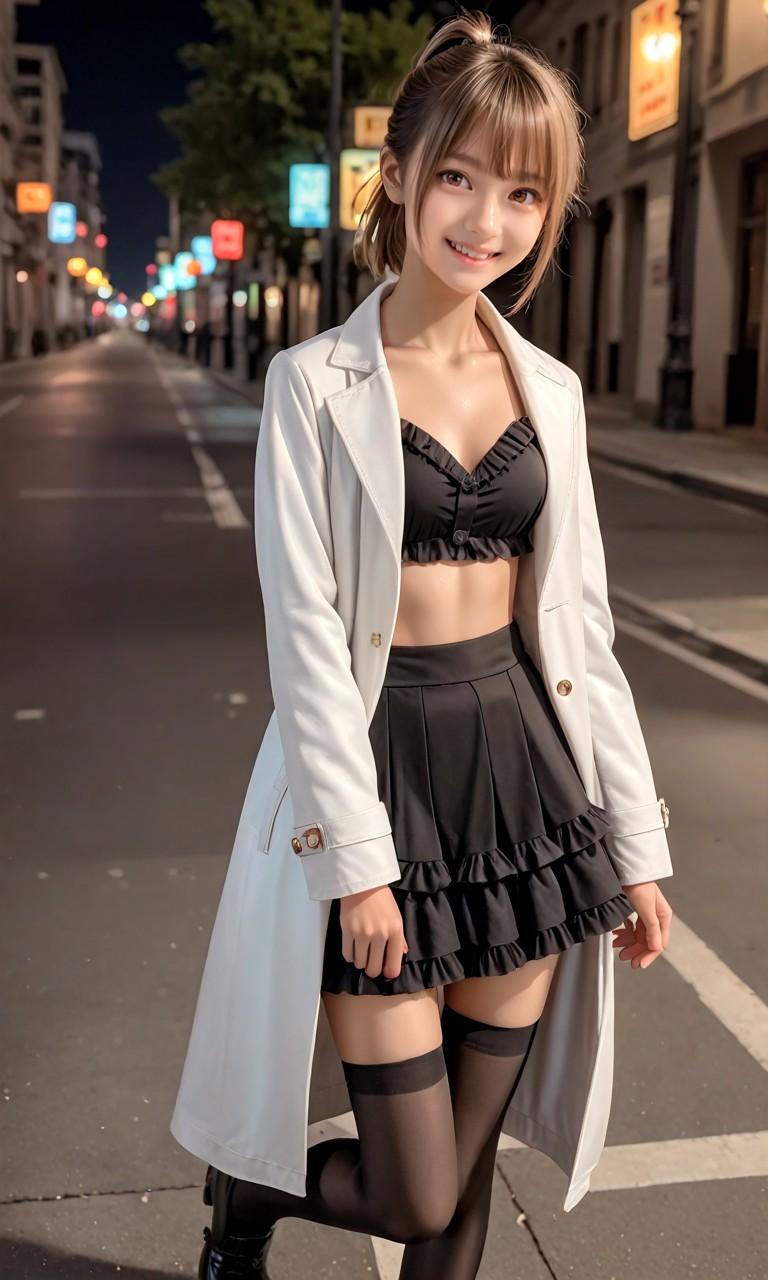 白コートのポニーテール少女