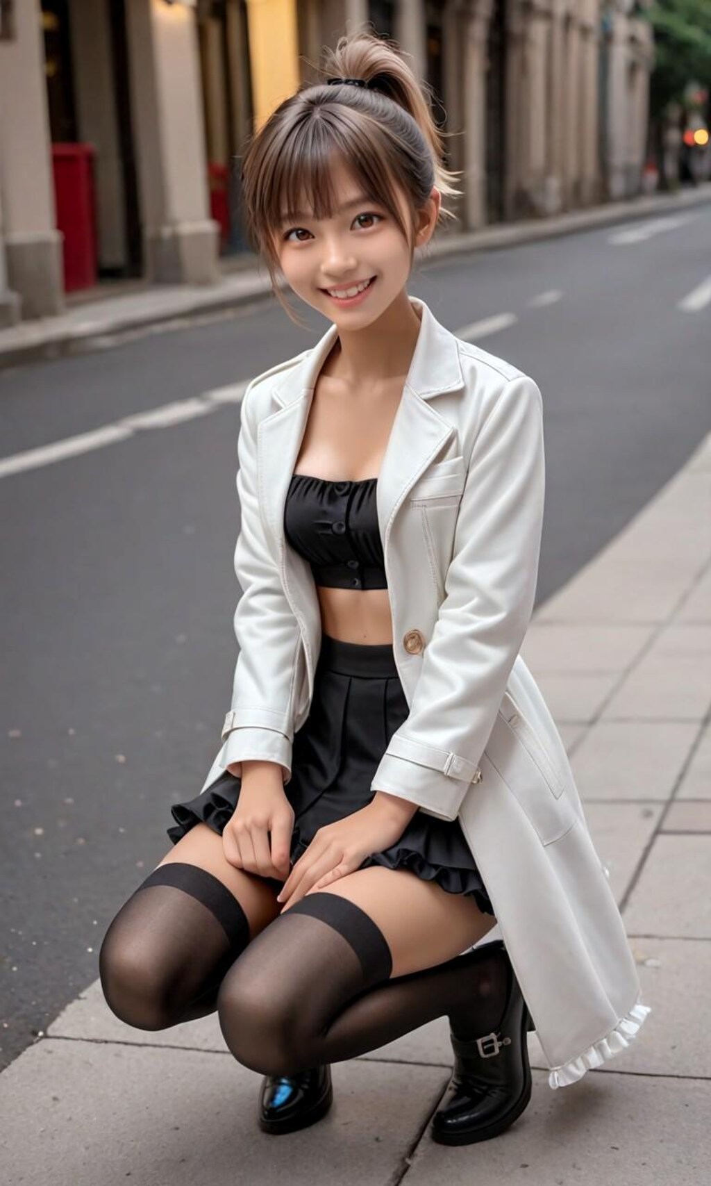 白コートのポニーテール少女