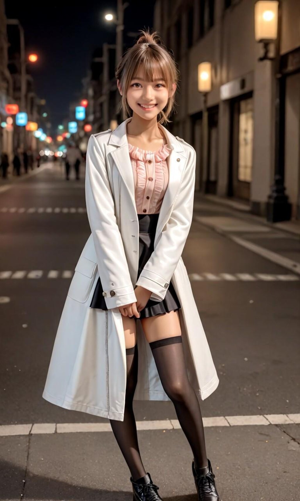 白コートのポニーテール少女