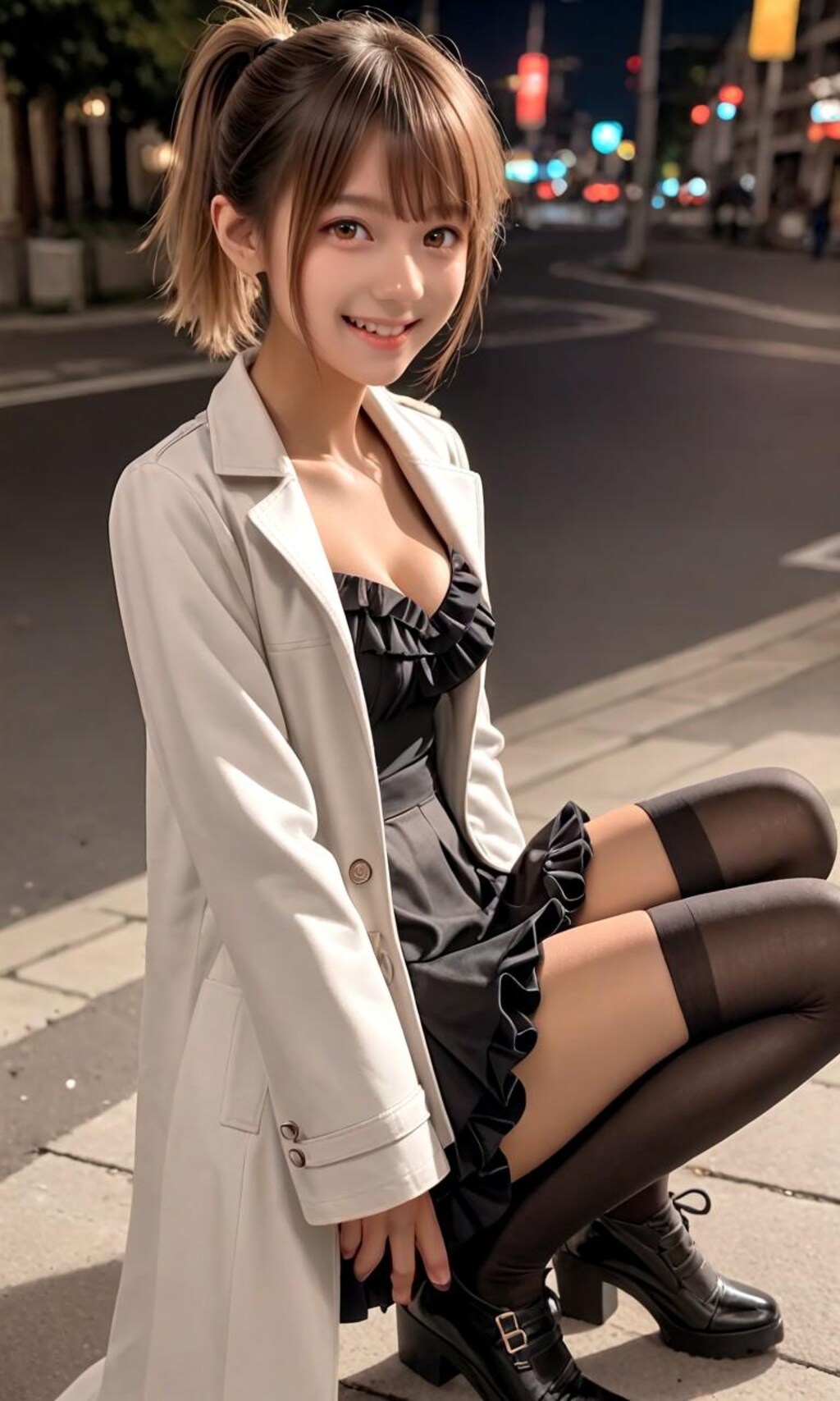 白コートのポニーテール少女