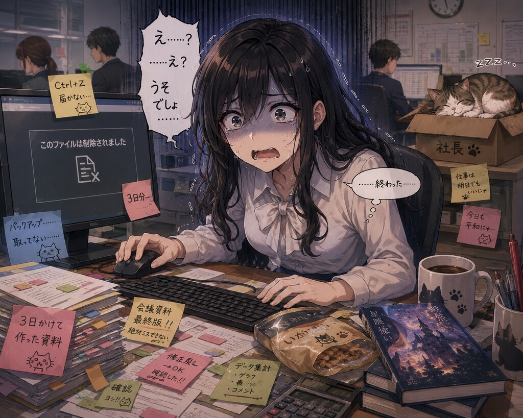 3日かけて必死に作った資料をうっかりデリートしちゃった会社員ちゃん