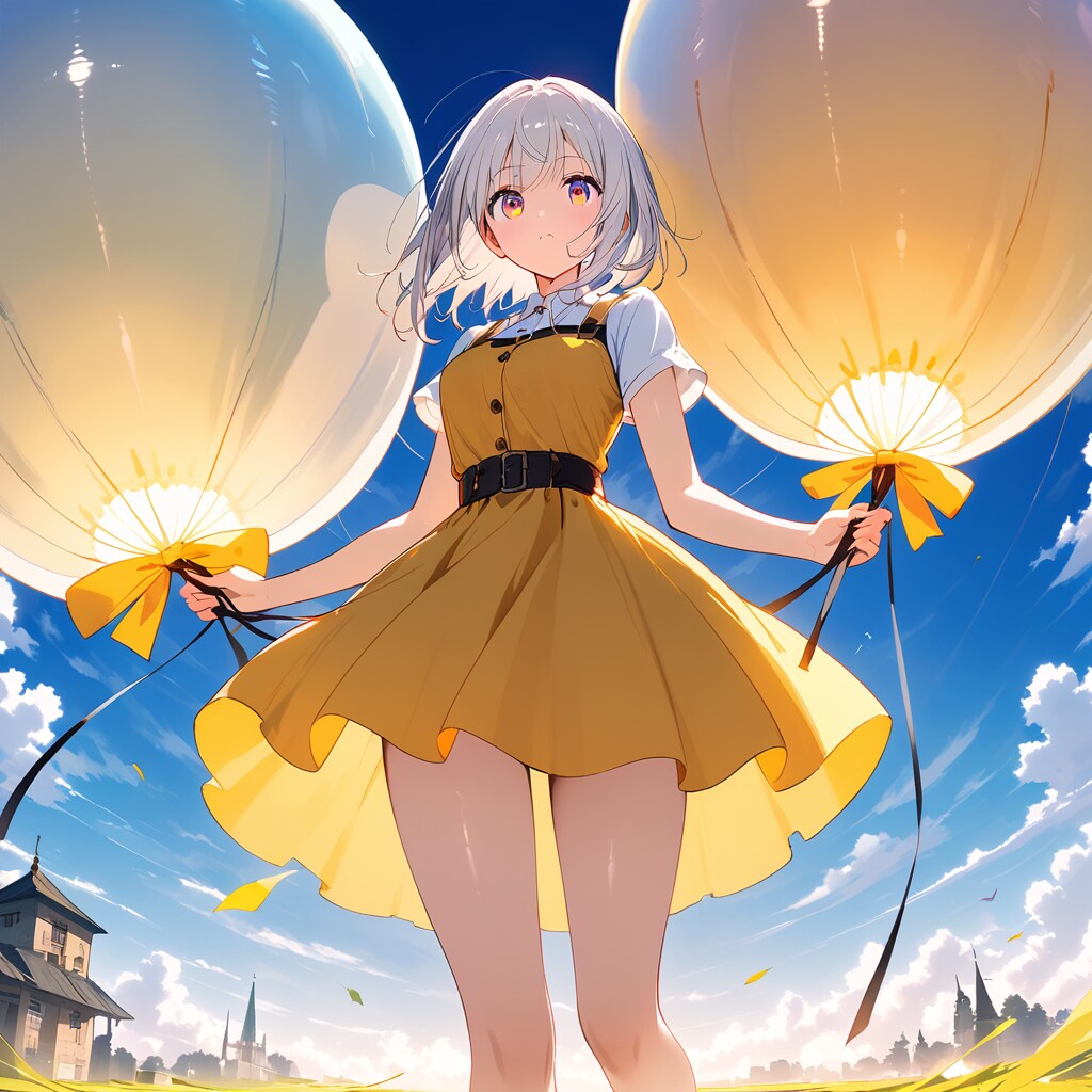 白い巨大風船を持つ白い髪ロングの美女。 | の人気AIイラスト・グラビア