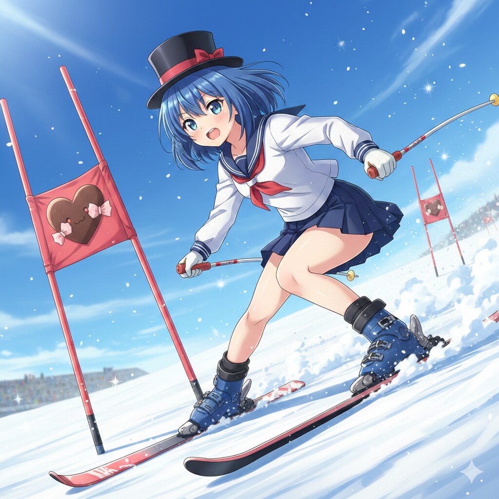 アルペンスキーをする青髪ちゃん