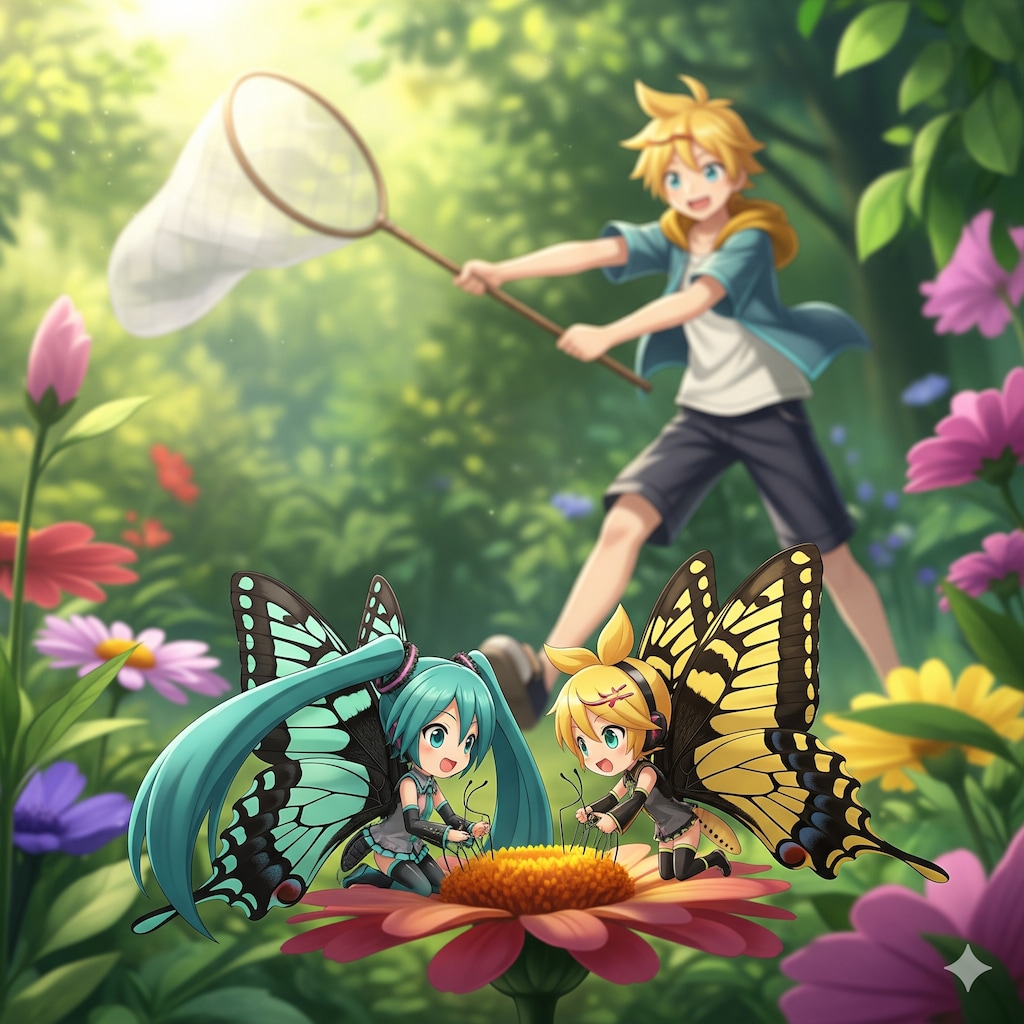 蝶になった ミクちゃんリンちゃん