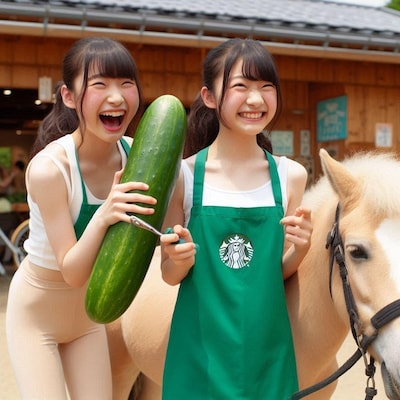 馬ショットを盛り上げる研修生